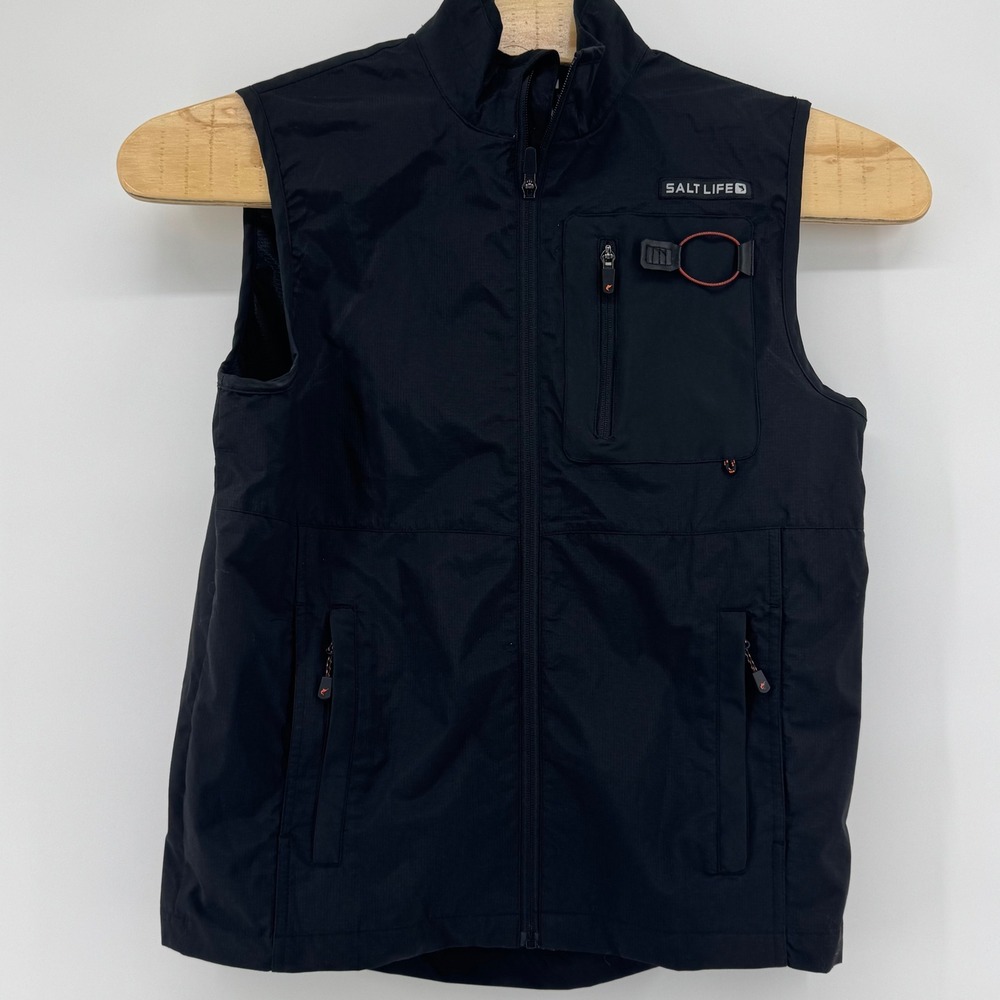 Salt Life‎ SLX Fishing Vest Men Small Black Full Zip Performance Lightweight